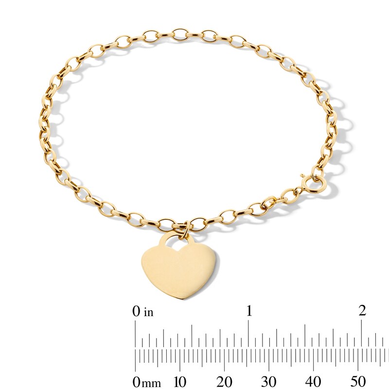 Main Image 3 of 10K Hollow Gold Heart Charm Rolo Bracelet - 7.5&quot;