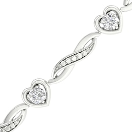 Sterling Silver 1/6 CT. T.W. Lab-Created Diamond Heart Bracelet - 7.25&quot;