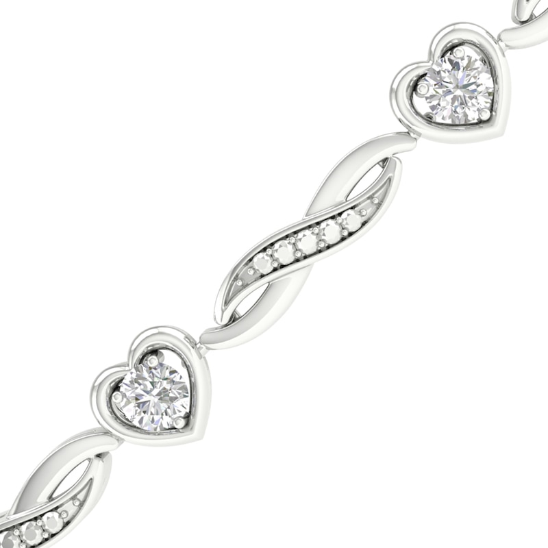 Main Image 1 of Sterling Silver 1/6 CT. T.W. Lab-Created Diamond Heart Bracelet - 7.25&quot;