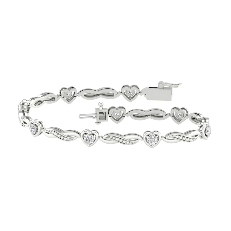 Main Image 2 of Sterling Silver 1/6 CT. T.W. Lab-Created Diamond Heart Bracelet - 7.25&quot;