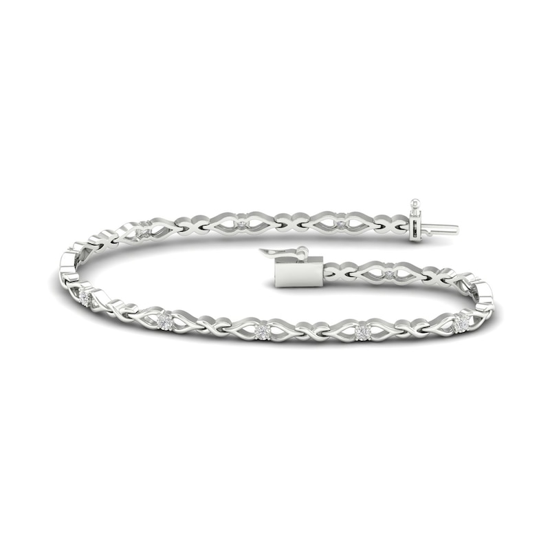 Main Image 2 of Sterling Silver 1/5 CT. T.W. Lab-Created Diamond Love Knot Bracelet - 7.25&quot;