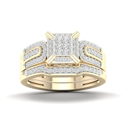 14K Gold Plated 3/8 CT. T.W. Lab-Created Diamond Square Ring Set - Size 7