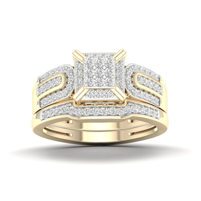 Main Image 1 of 14K Gold Plated 3/8 CT. T.W. Lab-Created Diamond Square Ring Set - Size 7