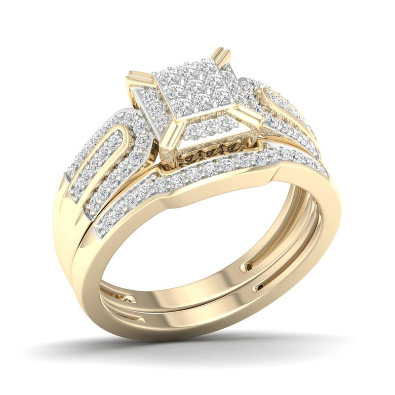 Main Image 2 of 14K Gold Plated 3/8 CT. T.W. Lab-Created Diamond Square Ring Set - Size 7