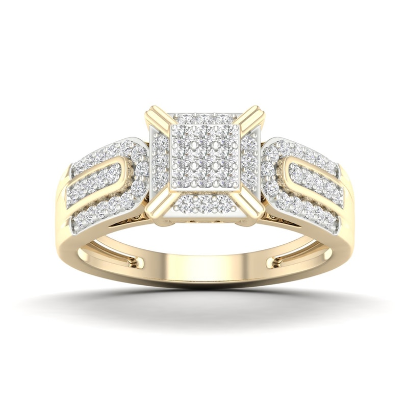 Main Image 4 of 14K Gold Plated 3/8 CT. T.W. Lab-Created Diamond Square Ring Set - Size 7