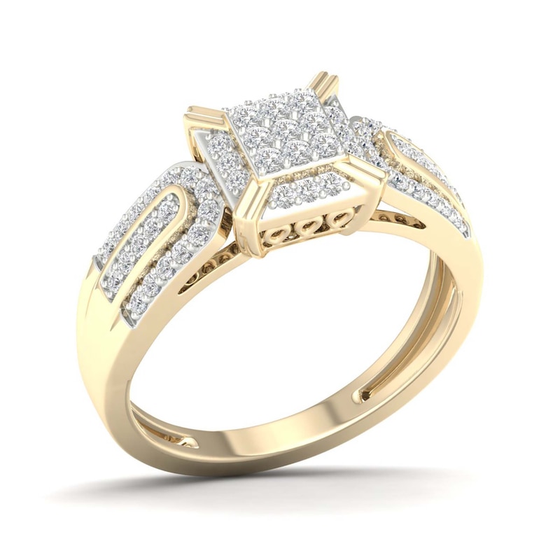 Main Image 5 of 14K Gold Plated 3/8 CT. T.W. Lab-Created Diamond Square Ring Set - Size 7