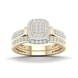 14K Gold Plated 1/3 CT. T.W. Lab-Created Diamond Cushion Ring Set - Size  7