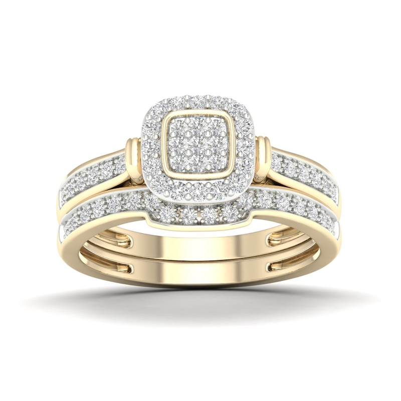 Main Image 1 of 14K Gold Plated 1/3 CT. T.W. Lab-Created Diamond Cushion Ring Set - Size  7