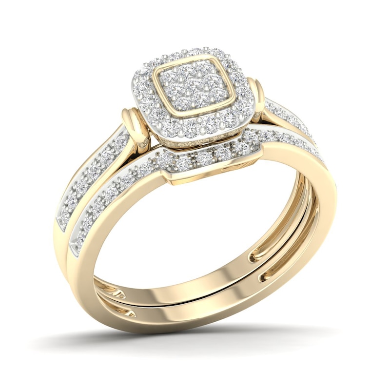 Main Image 2 of 14K Gold Plated 1/3 CT. T.W. Lab-Created Diamond Cushion Ring Set - Size  7