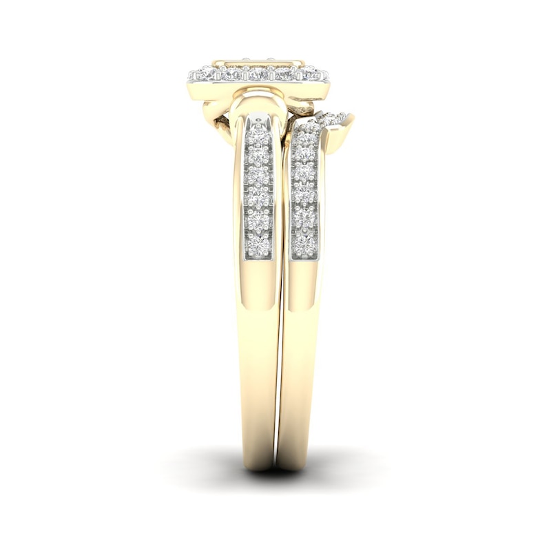 Main Image 3 of 14K Gold Plated 1/3 CT. T.W. Lab-Created Diamond Cushion Ring Set - Size  7