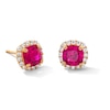 Thumbnail Image 1 of 10K Gold CZ and Lab-Created Ruby Birthstone Studs