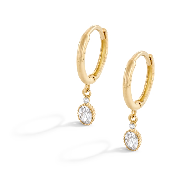 Main Image 1 of 10K Gold CZ Bezel Oval Drop Huggie Hoops