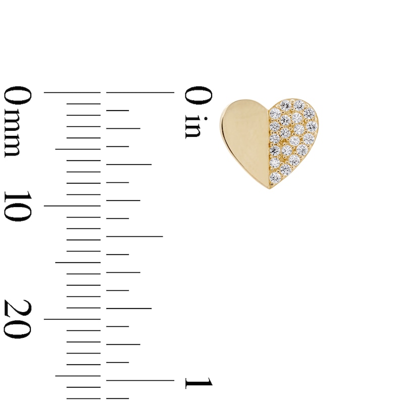 Main Image 2 of 10K Gold CZ Pavé and Polished Heart Studs