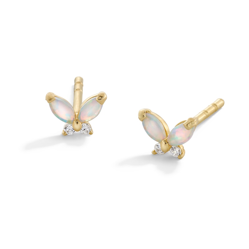 Main Image 1 of 10K Gold CZ and Simulated Opal Butterfly Studs