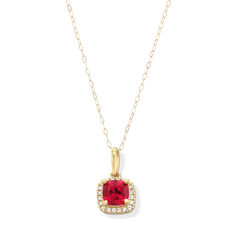 Main Image 1 of 10K Gold CZ and Lab-Created Ruby Birthstone Pendant - 18&quot;