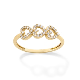 10K Gold CZ Triple Heart Ring - Size 7