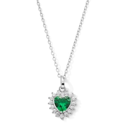 Sterling Silver CZ Birthstone Heart Pendant - 18&quot;