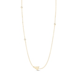 14K Gold Plated CZ Bezel Set Initial Rolo Necklace - 18&quot;