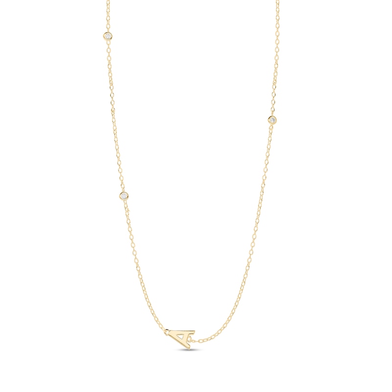 Main Image 1 of 14K Gold Plated CZ Bezel Set Initial Rolo Necklace - 18&quot;