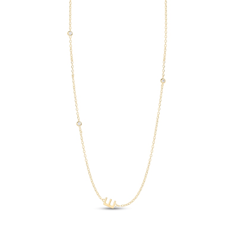 Main Image 3 of 14K Gold Plated CZ Bezel Set Initial Rolo Necklace - 18&quot;