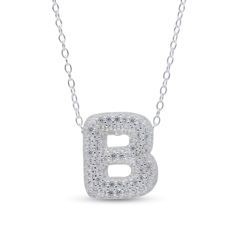 Main Image 1 of Sterling Silver CZ Bubble Initial Rolo Necklace - 18&quot;