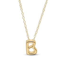 14K Gold Plated Bubble Initial Rolo Necklace - 18&quot;