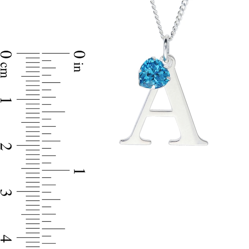 Main Image 2 of Sterling Silver Simulated Crystal Birthstone Heart Initial Curb Necklace - 18&quot;