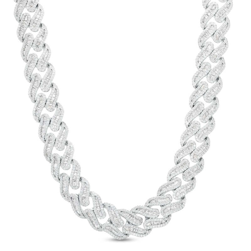 Main Image 1 of Sterling Silver CZ Baguette Cuban Chain Necklace - 22&quot;