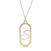 Thumbnail Image 1 of 14K Gold Plated Open Oval Frame Initial Rolo Two-Tone Necklace - 18&quot;