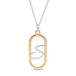 14K Gold Plated Open Oval Frame Initial Rolo Two-Tone Necklace - 18&quot;