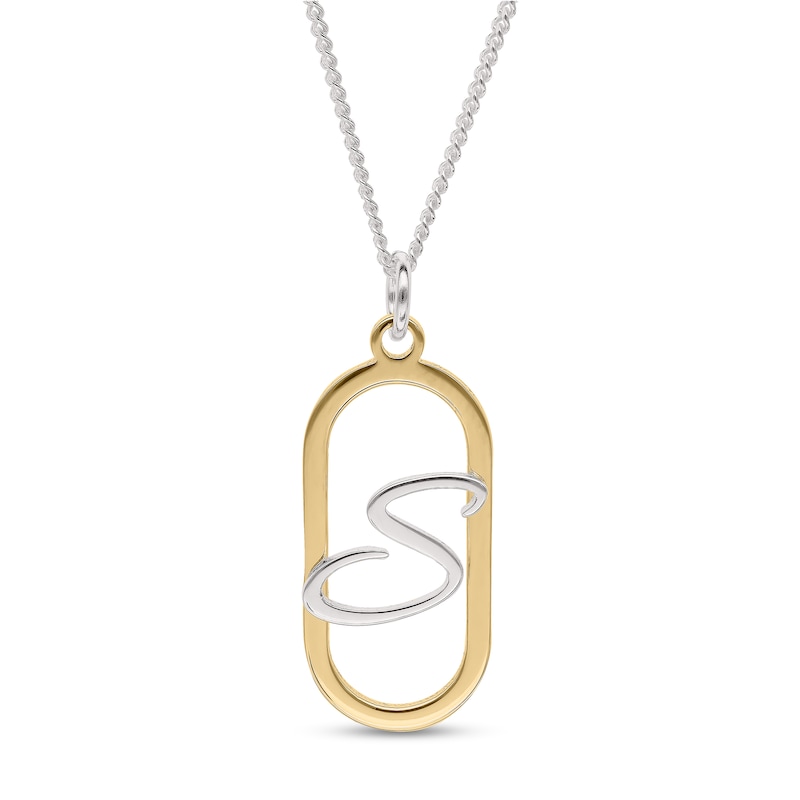 Main Image 1 of 14K Gold Plated Open Oval Frame Initial Rolo Two-Tone Necklace - 18&quot;