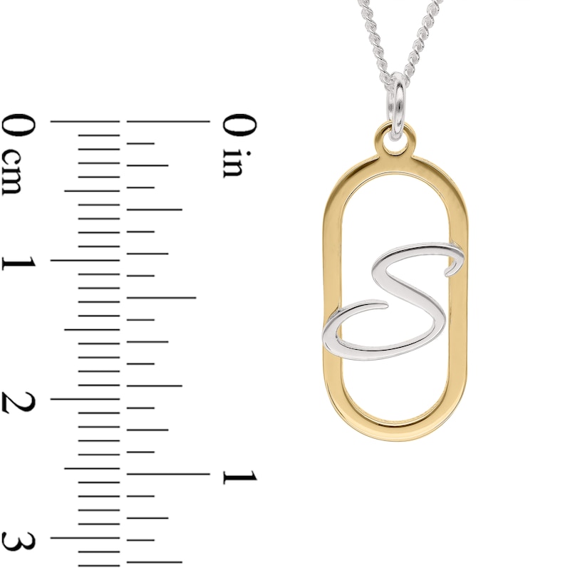 Main Image 3 of 14K Gold Plated Open Oval Frame Initial Rolo Two-Tone Necklace - 18&quot;