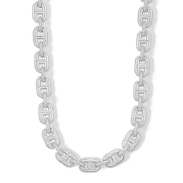 Sterling Silver CZ Round and Baguette Link Necklace - 22&quot;