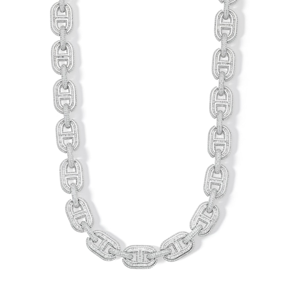 Sterling Silver CZ Round and Baguette Link Necklace - 22"