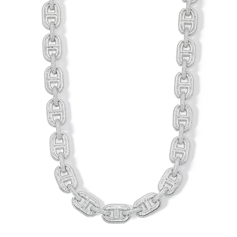 Main Image 1 of Sterling Silver CZ Round and Baguette Link Necklace - 22&quot;