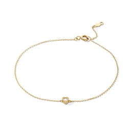 10K Gold CZ Heart Cable Chain Bracelet - 7&quot; + 1&quot;