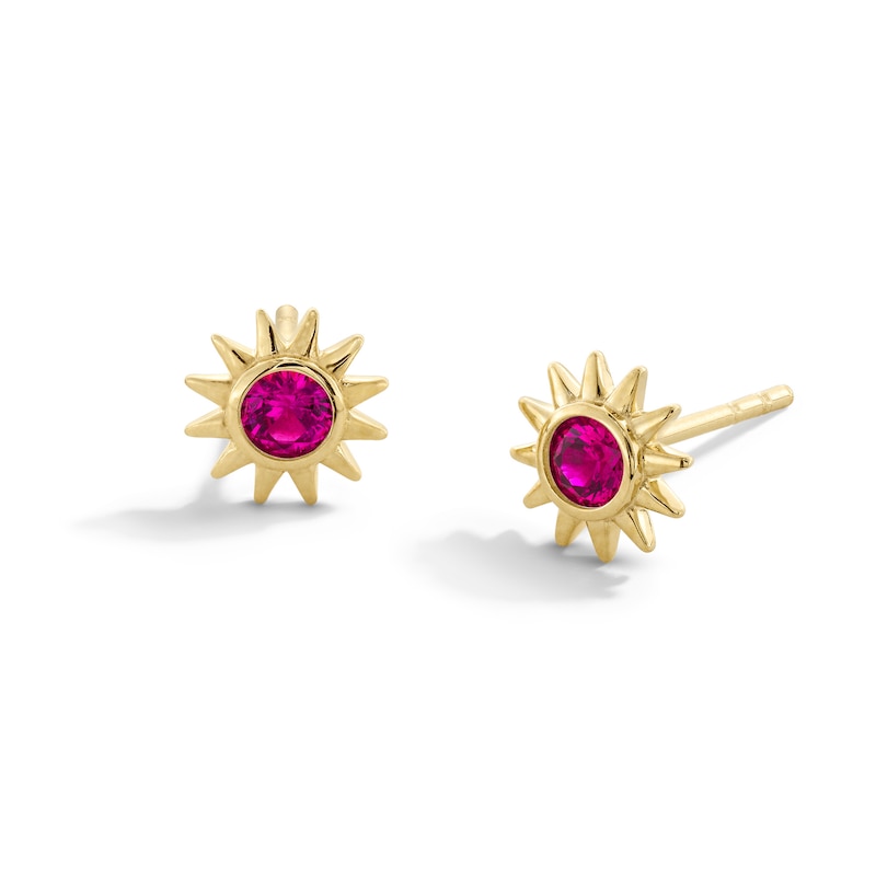 Main Image 1 of 10K Gold Lab-Created Ruby Birthstone Sun Studs