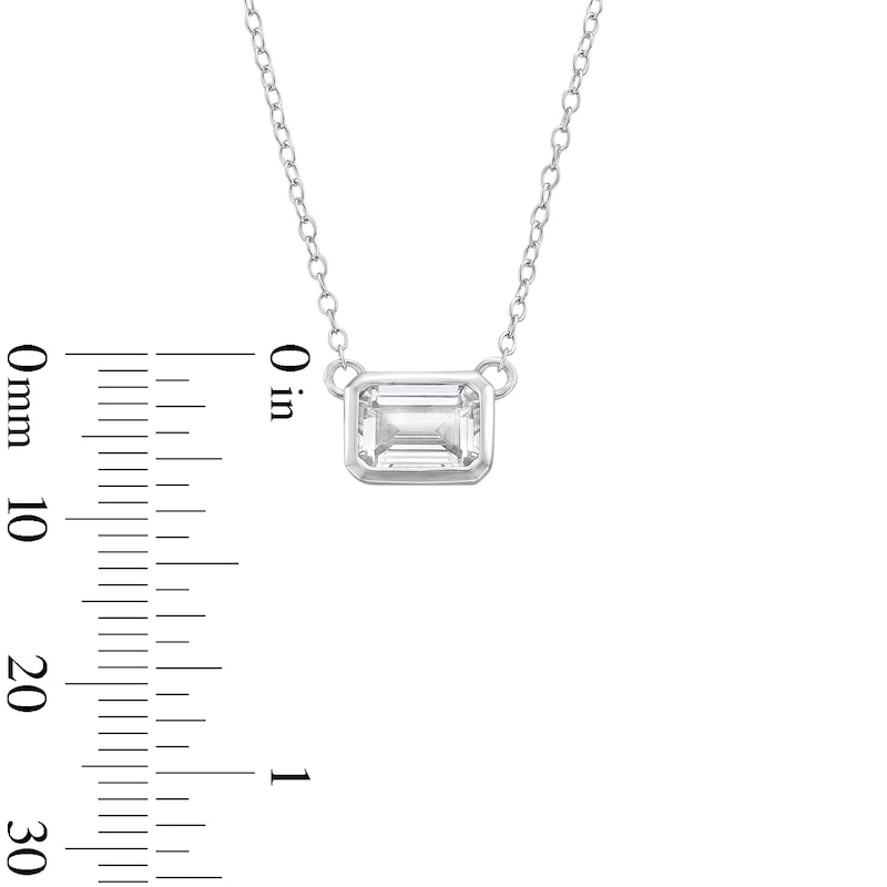 Main Image 3 of Sterling Silver CZ Bezel Emerald Shape Pendant - 16&quot; + 2&quot;