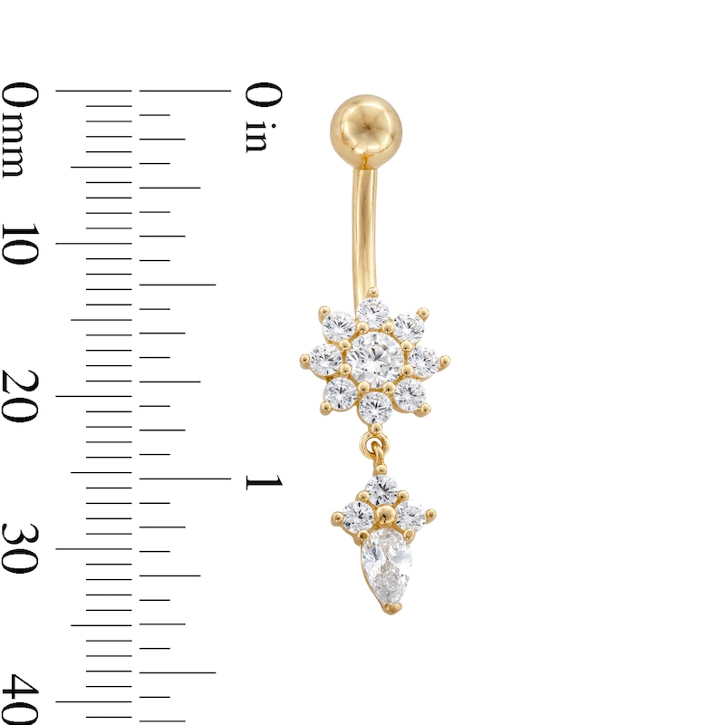 Main Image 2 of 10K Gold CZ Flower Dangle Belly Ring - 14G 9/16&quot;