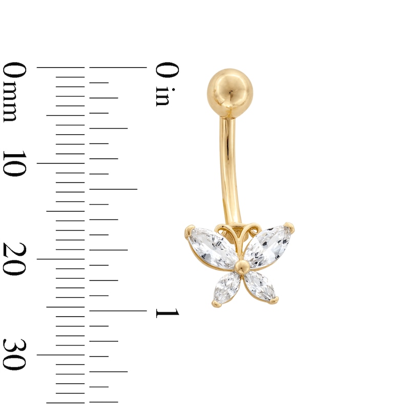 Main Image 2 of 10K Gold CZ Butterfly Belly Ring - 14G 9/16&quot;