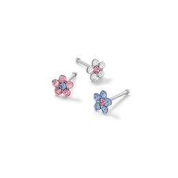 Stainless Steel Crystal Multi-Color Flower Nose Stud Set - 20G