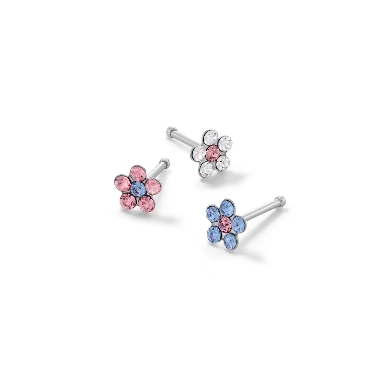 Main Image 1 of Stainless Steel Crystal Multi-Color Flower Nose Stud Set - 20G