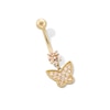 Thumbnail Image 1 of 10K Gold Champagne CZ Butterfly Dangle Belly Ring - 14G 9/16&quot;