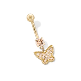 10K Gold Champagne CZ Butterfly Dangle Belly Ring - 14G 9/16"