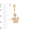 Thumbnail Image 2 of 10K Gold Champagne CZ Butterfly Dangle Belly Ring - 14G 9/16&quot;