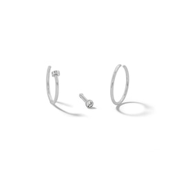 Stainless Steel Crystal Nose Stud and Ring Set - 18G