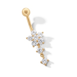 10K Gold CZ Flower and Double Stone Dangle Belly Ring - 14G 9/16&quot;