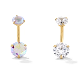 Yellow Ion Plated CZ Two-Piece Belly Button Ring Set - 14G