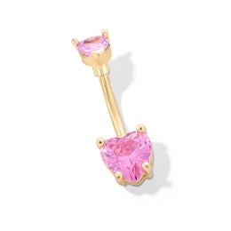 Yellow Ion Plated Pink CZ Double Heart Belly Ring - 14G 1/2&quot;