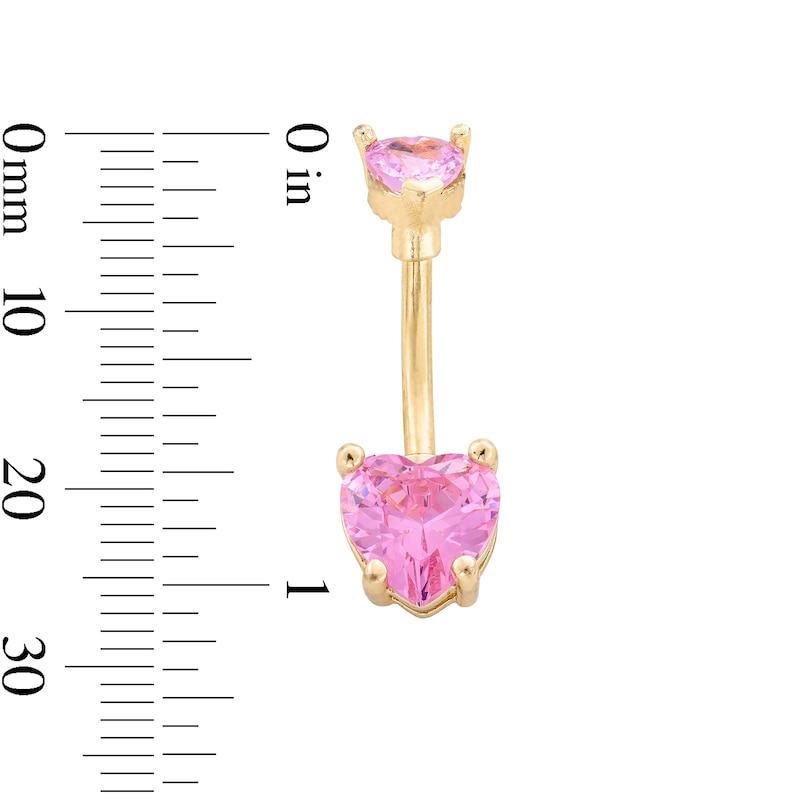 Main Image 2 of Yellow Ion Plated Pink CZ Double Heart Belly Ring - 14G 1/2&quot;